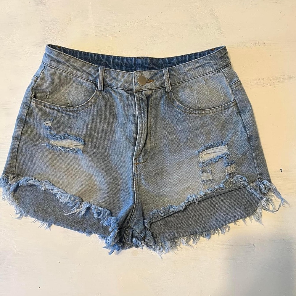 Le Lis High Waisted Distressed Denim Shorts